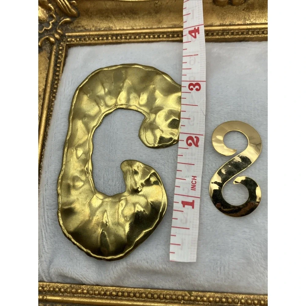 2 Vintage 1980s Brutalist Hammered Brass Belt Buckles Scarf Clip Belts Artisan